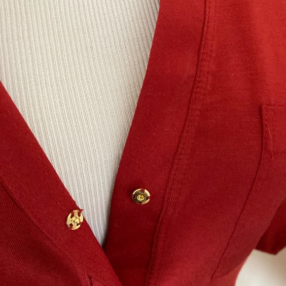 Red blouse 3/4 sleeves V neck Calvin Klein knit top 
roll up sleeves blouse top - Picture 5 of 9